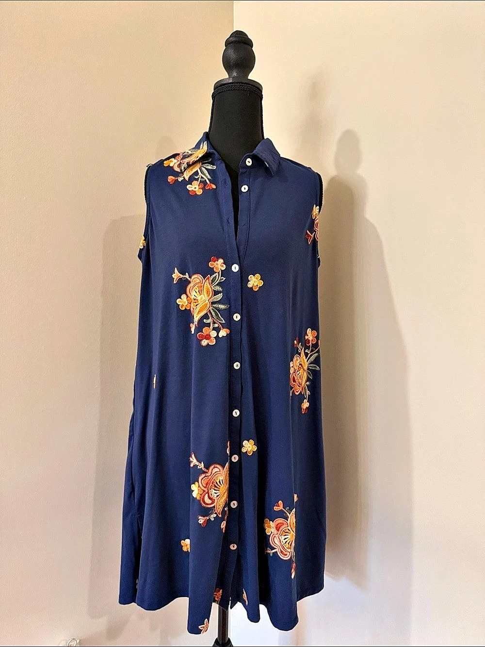 FIGUER... Embroidered Tunic Blue & Orange Small
